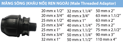 Măng sông ren ngoài là phụ kiện chuyên dụng đi theo ống nhựa HDPE